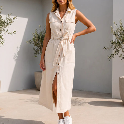 Alvoca - Sleeveless Button-Front Midi Dress