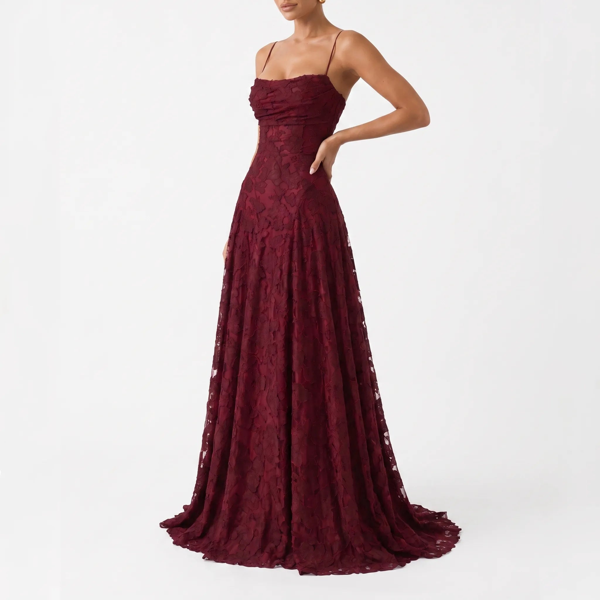 AureliaGown - Textured Floral Sleeveless Maxi Dress
