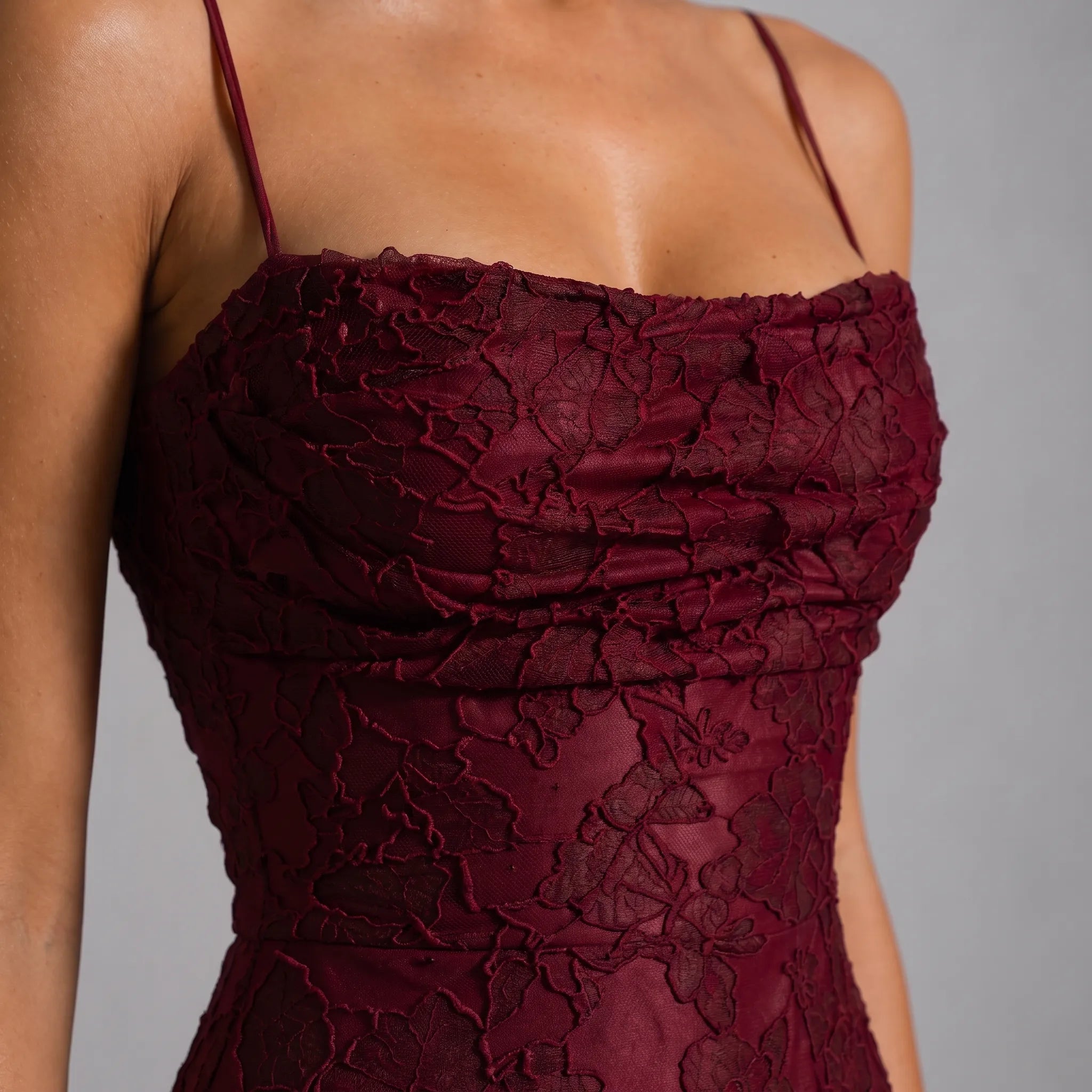 AureliaGown - Textured Floral Sleeveless Maxi Dress