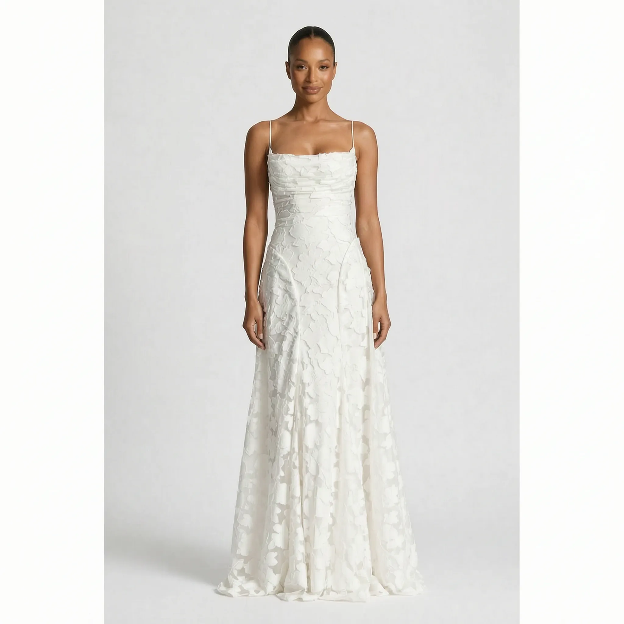 AureliaGown - Textured Floral Sleeveless Maxi Dress