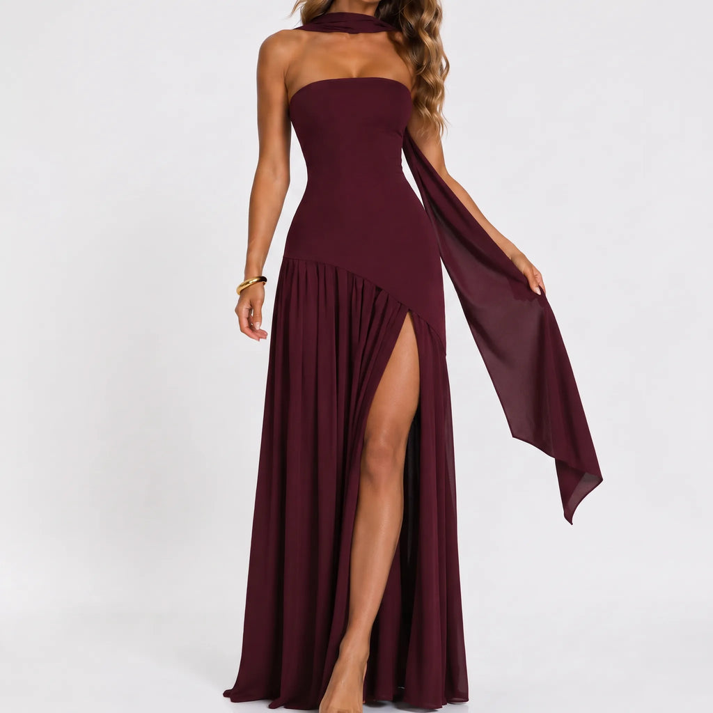 EvoraGown - Strapless Pleated Maxi Dress