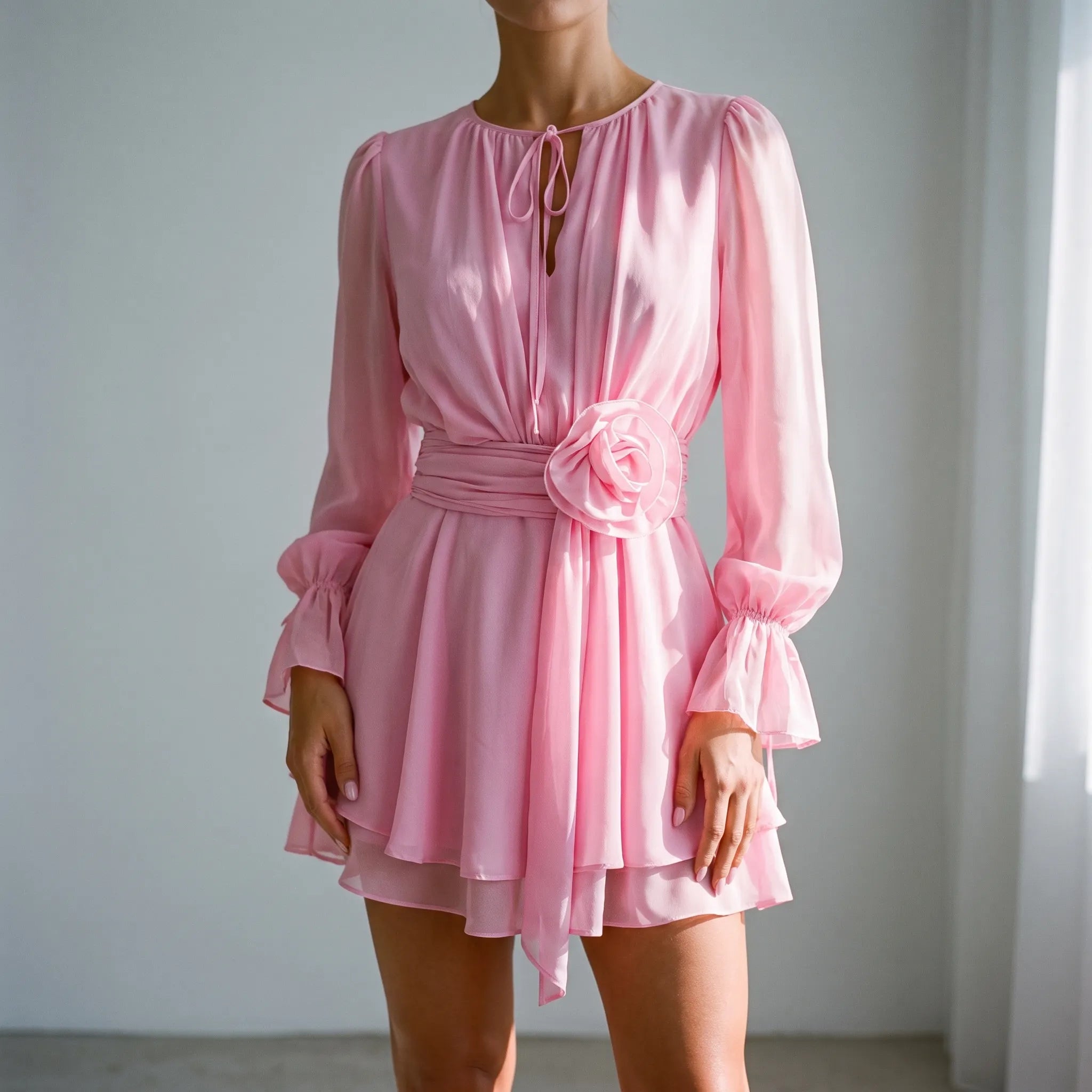 Floralia - Pink Long Sleeve Mini Dress