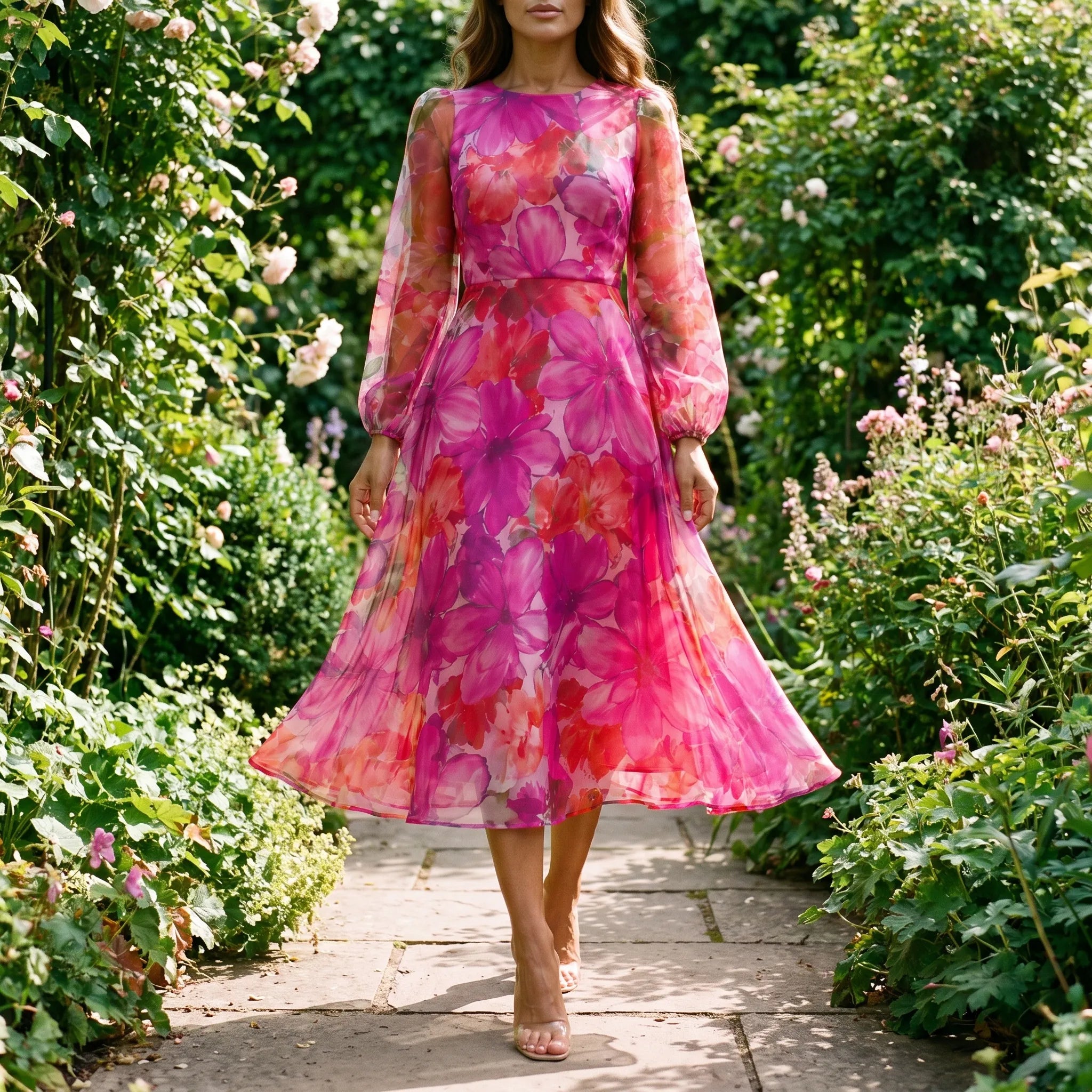 Florisyn - Floral Long Sleeve Midi Dress