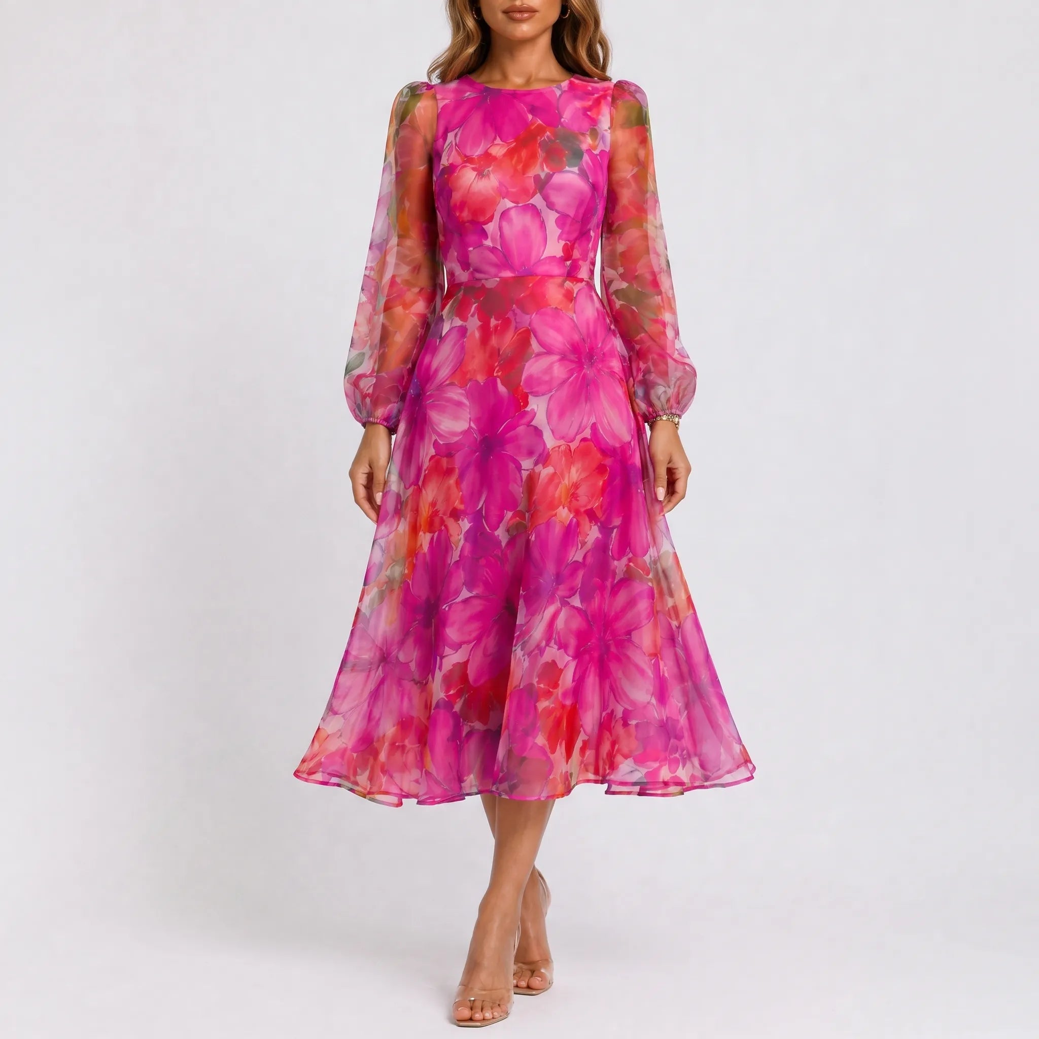 Florisyn - Floral Long Sleeve Midi Dress