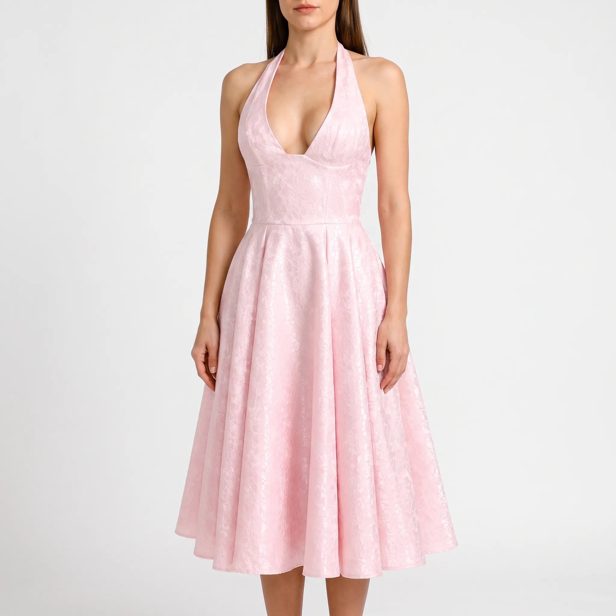 HalterBelle - Halterneck Midi Skater Dress