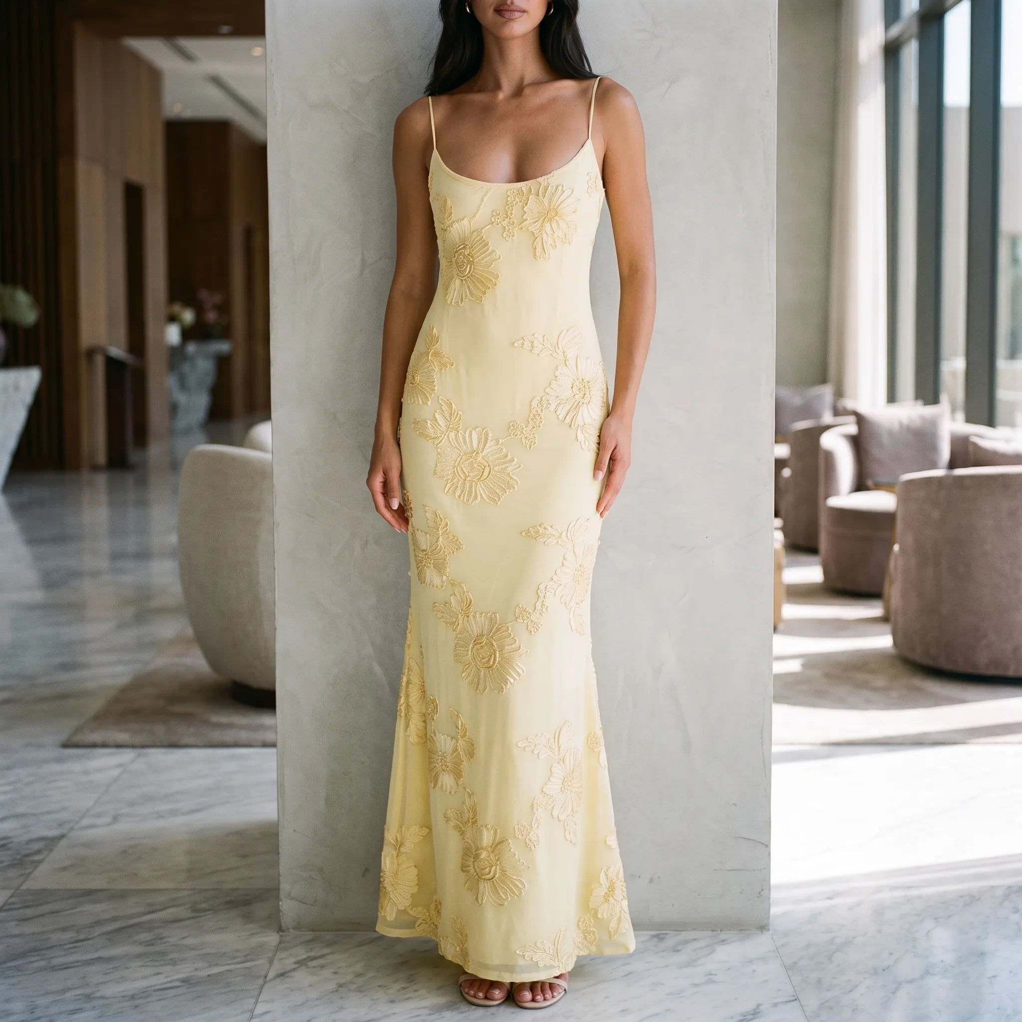 LumiMaxi - Strappy Yellow Floral Maxi Dress
