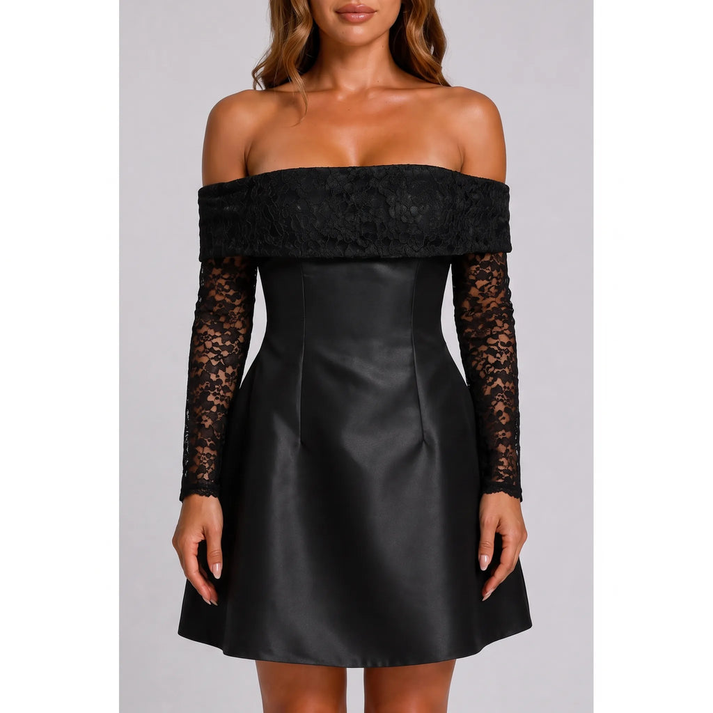Lumina - Off-Shoulder Lace Sleeve Mini Dress