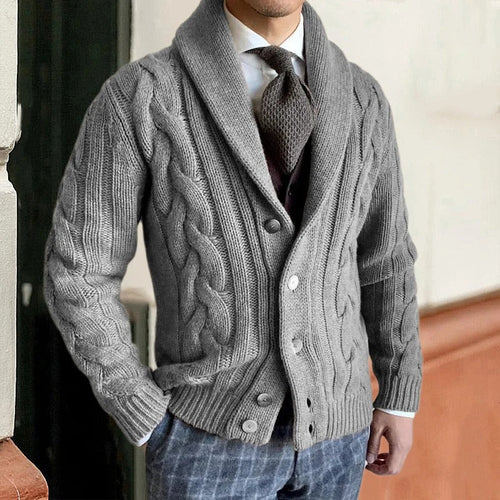 Men's Cable Knit Shawl Collar Button Front Cardigan