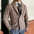 Men's Cable Knit Shawl Collar Button Front Cardigan