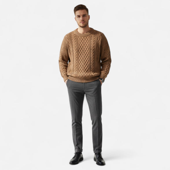Men's Cable Knit Sweater for Autumn Winter Wear