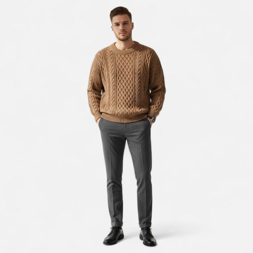 Men's Cable Knit Sweater for Autumn Winter Wear