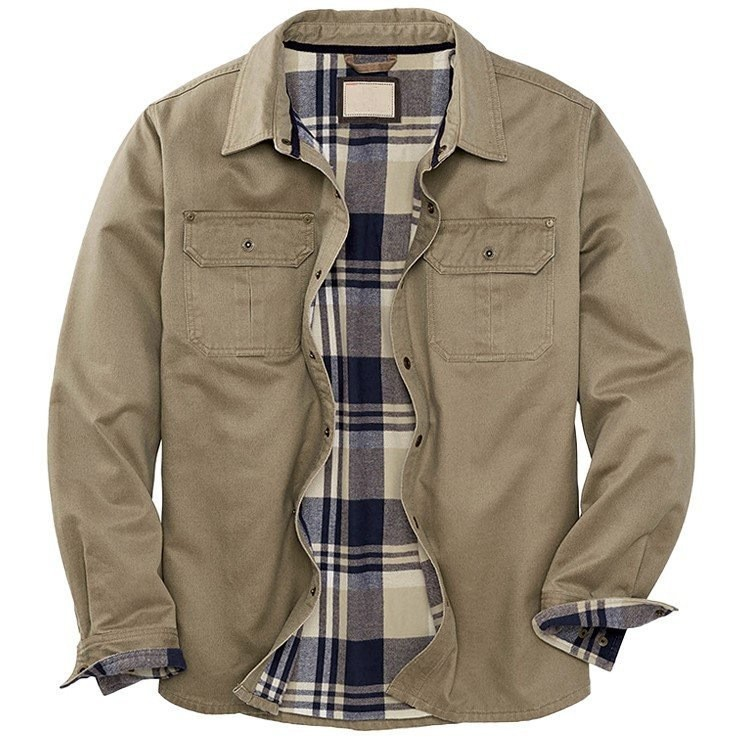 Men's Casual Trucker Jacket with Plaid Lining Autumn