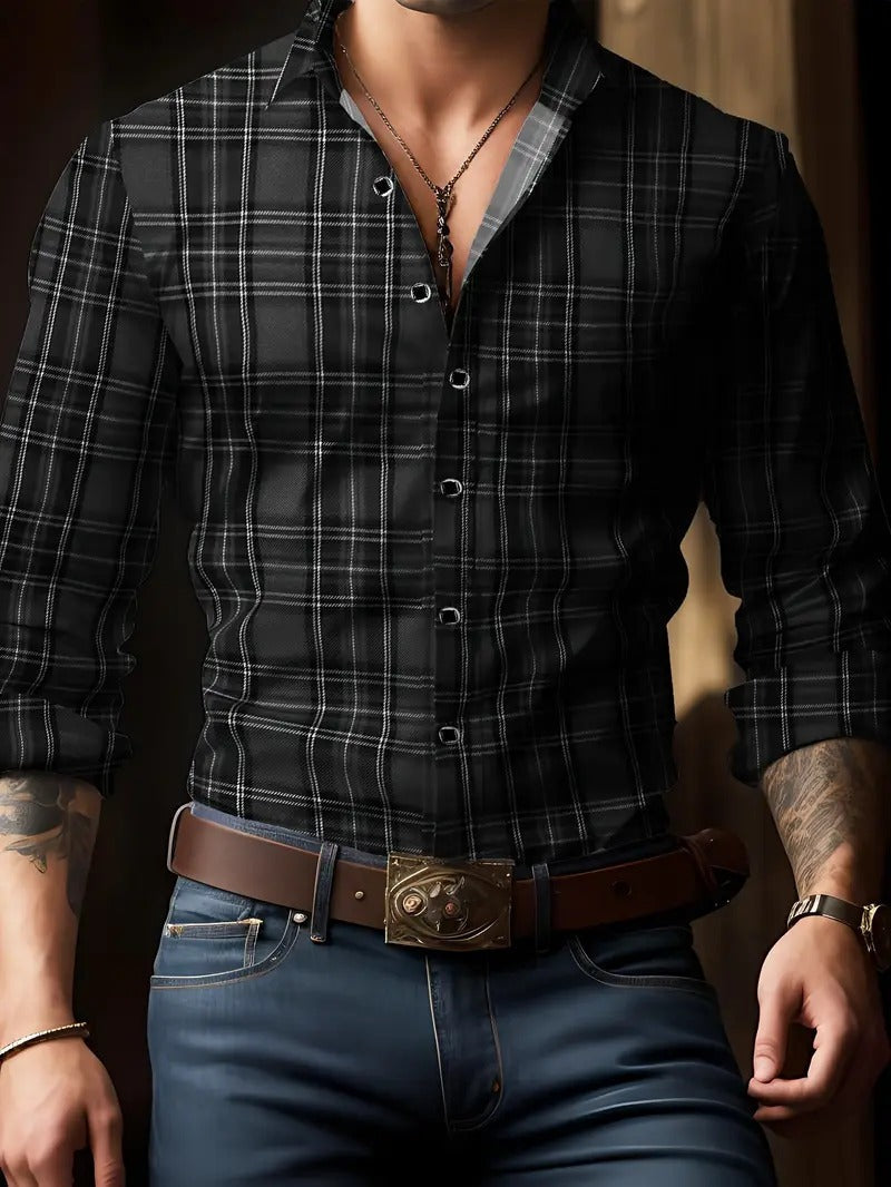 Men's Classic Plaid Button Shirt for Autumn Wear