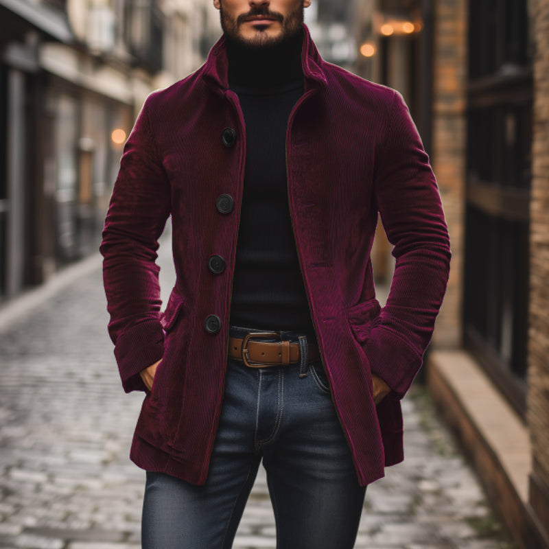 Men's Corduroy Buttoned Jacket for Autumn Winter Wear