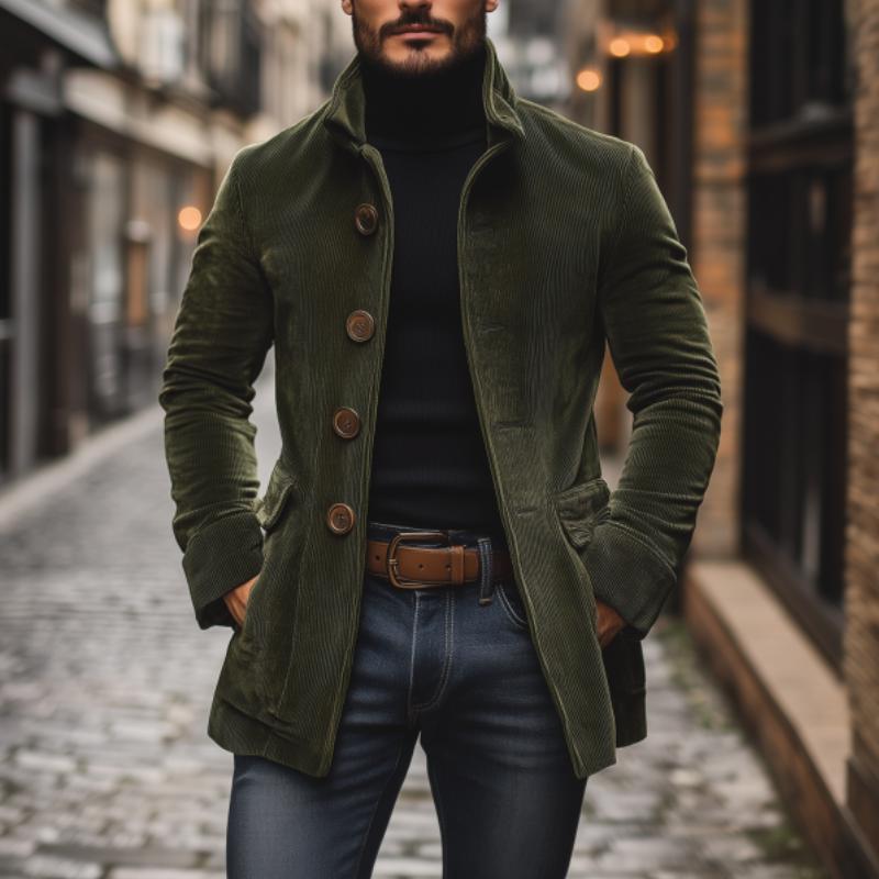 Men's Corduroy Buttoned Jacket for Autumn Winter Wear