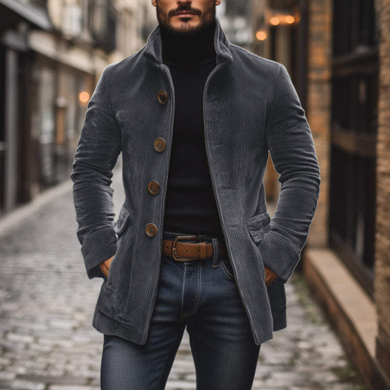 Men's Corduroy Buttoned Jacket for Autumn Winter Wear