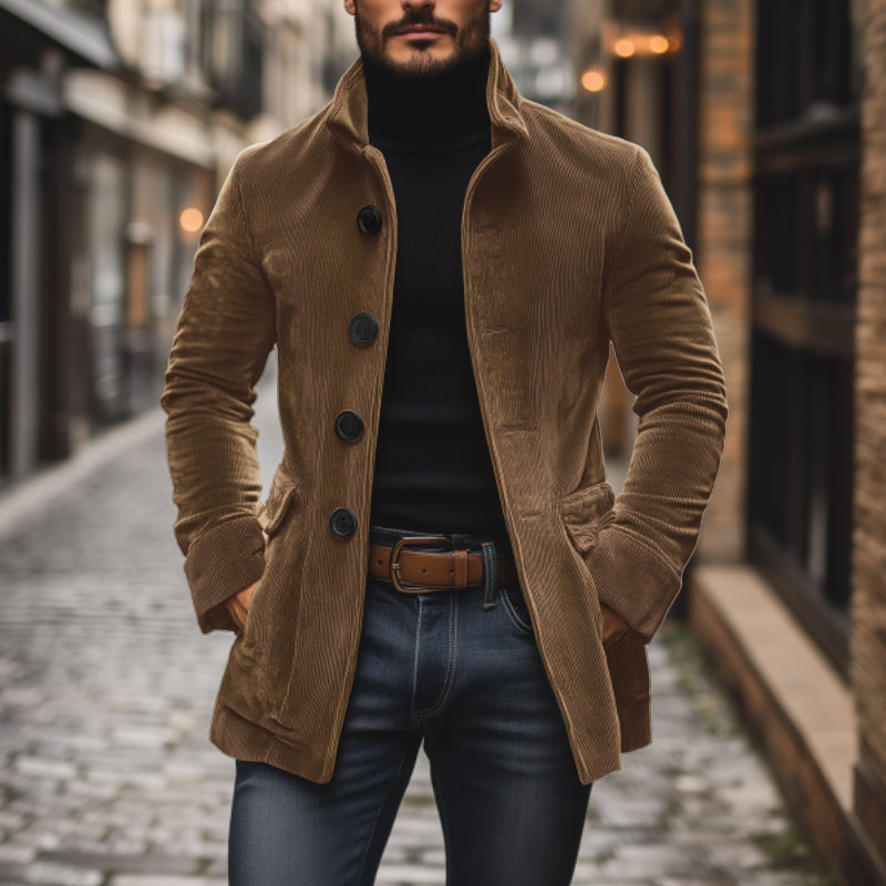 Men's Corduroy Buttoned Jacket for Autumn Winter Wear