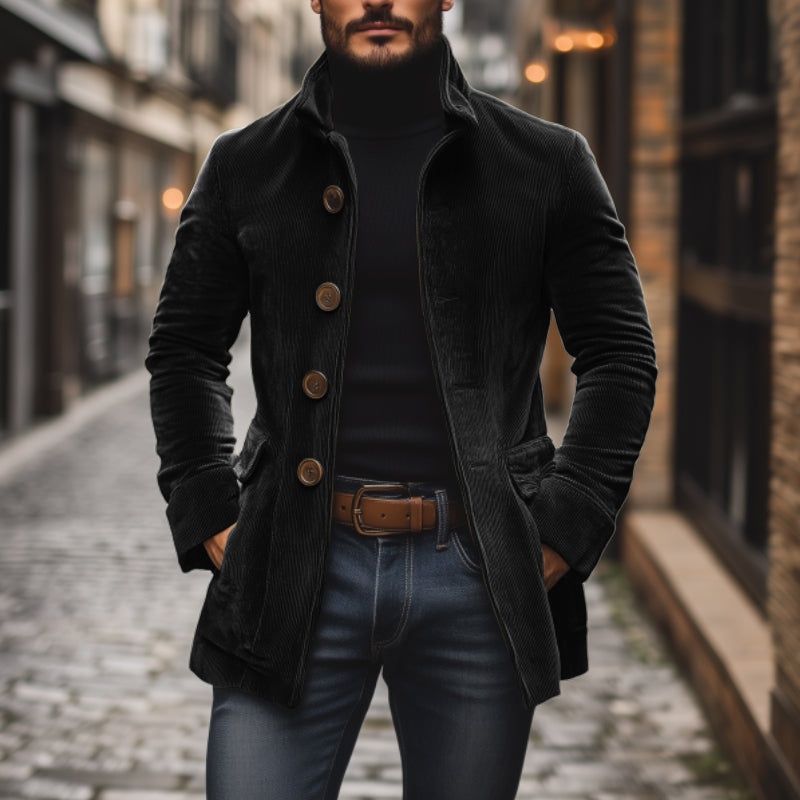 Men's Corduroy Buttoned Jacket for Autumn Winter Wear