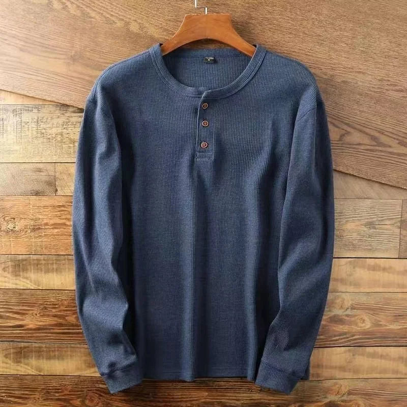 Men's Long Sleeve Henley Sweater for Autumn Wear