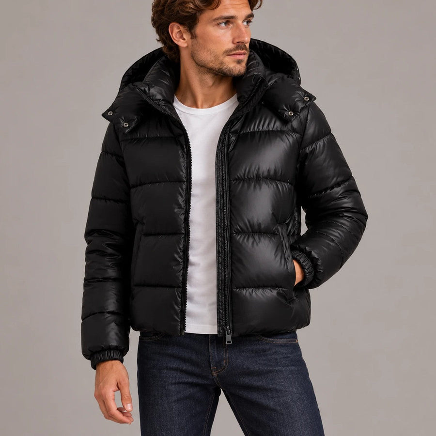 Men's Padded Jacket with Hood for Cold Days