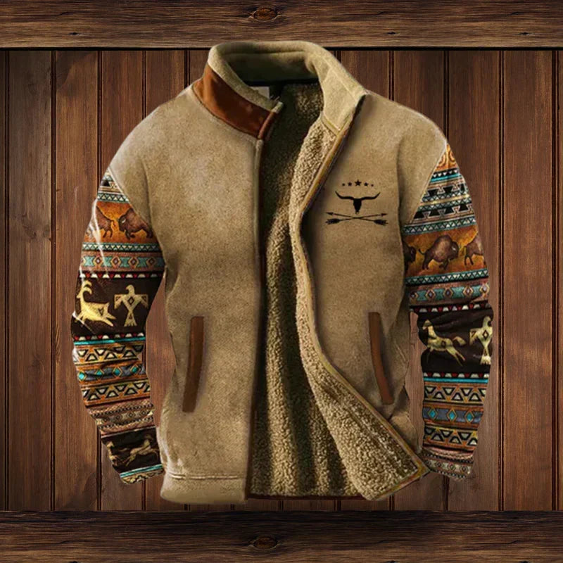Men's Patterned Fleece Jacket for Autumn Winter Wear