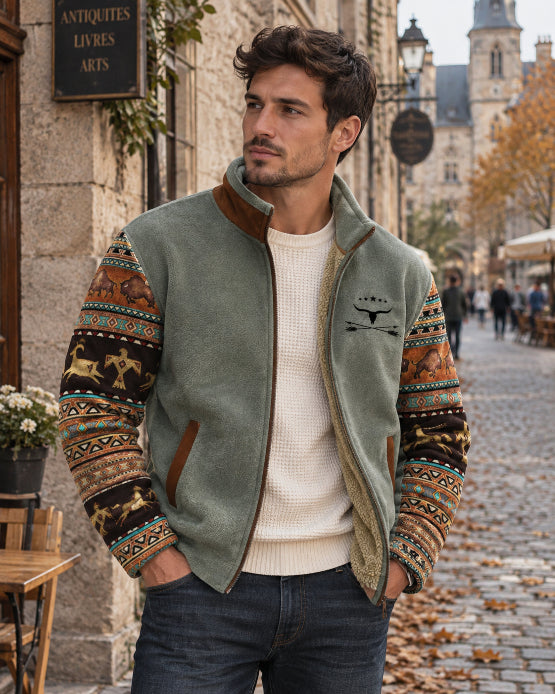 Men's Patterned Fleece Jacket for Autumn Winter Wear