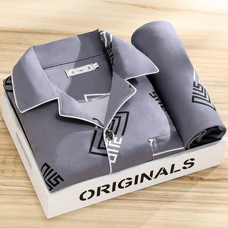 Men's Printed Long Sleeve Pajama Set for Winter