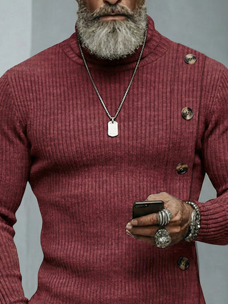 Men's Ribbed Turtleneck Sweater for Cooler Days