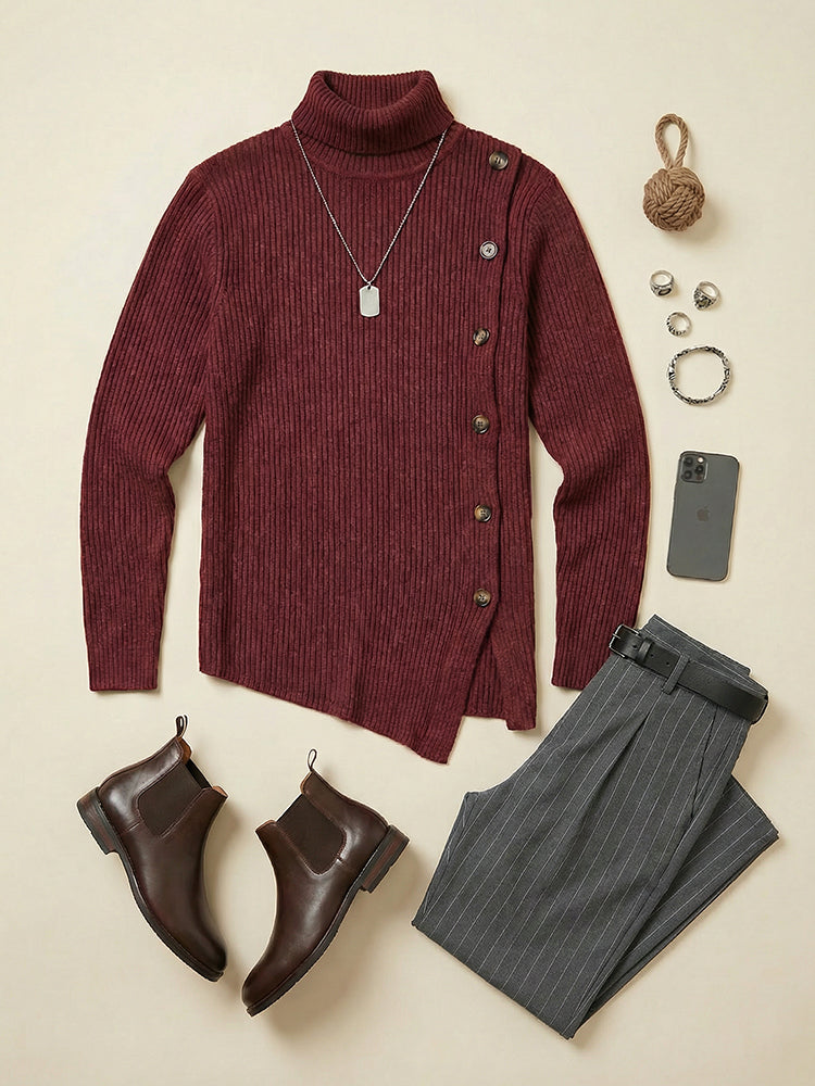 Men's Ribbed Turtleneck Sweater for Cooler Days