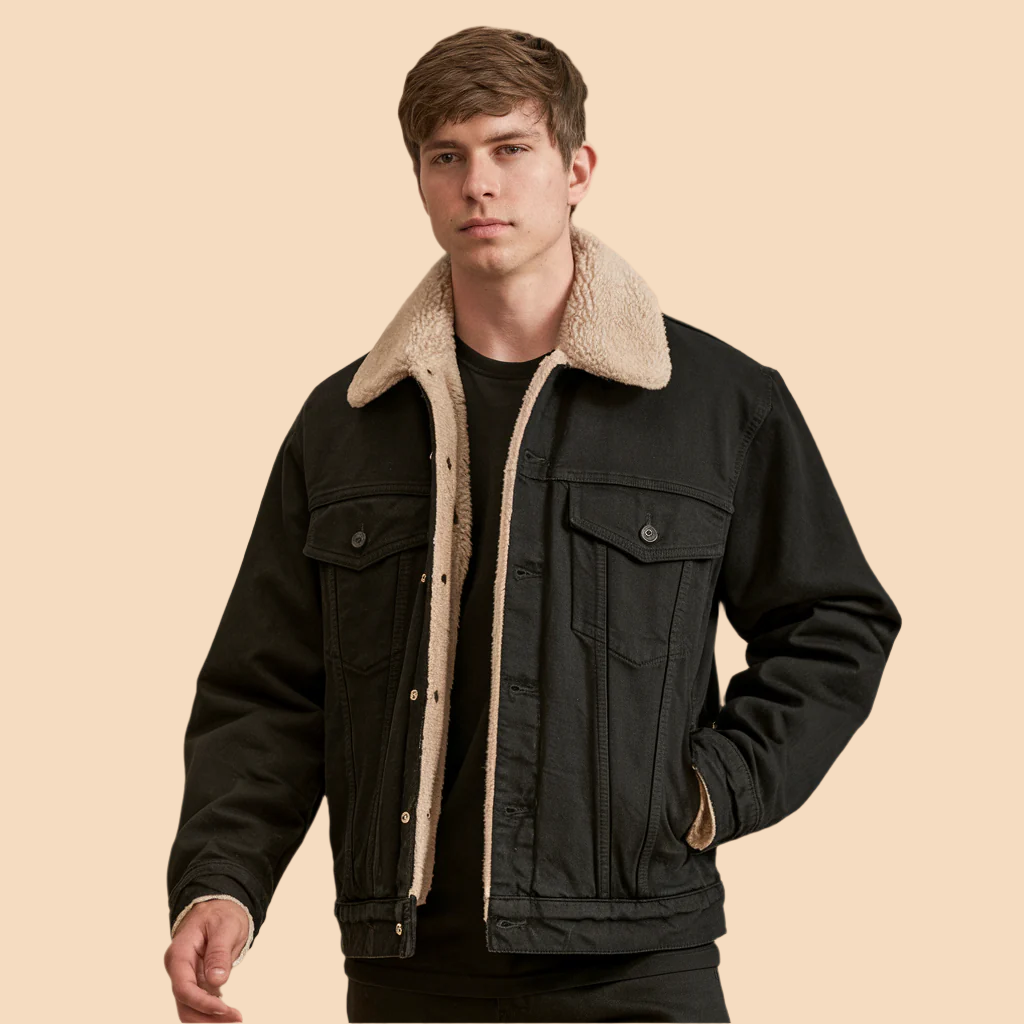 Men's Sherpa Collar Denim Jacket for Autumn Winter