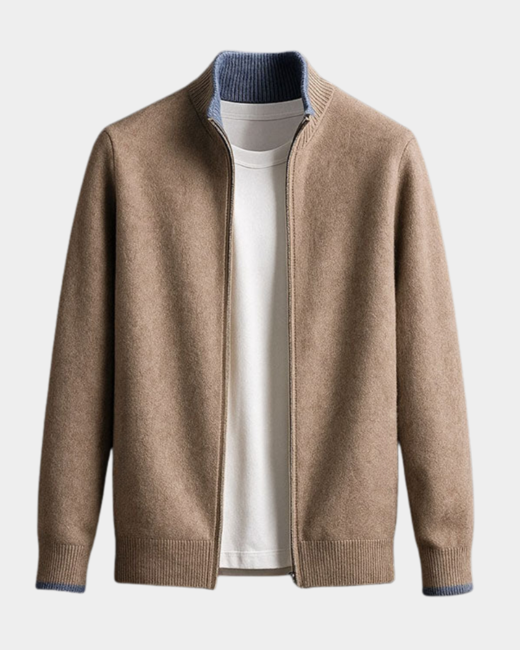 Men's Zip Front Knit Jacket With Ribbed Trim