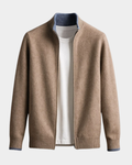 Men's Zip Front Knit Jacket With Ribbed Trim