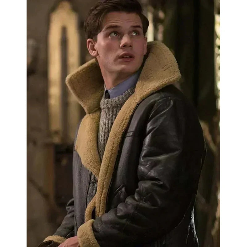 Men's brown aviator jacket with teddy collar – view 4
