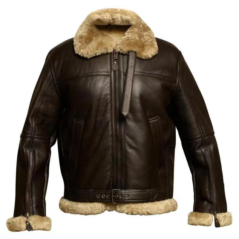 Men's brown aviator jacket with teddy collar – view 5