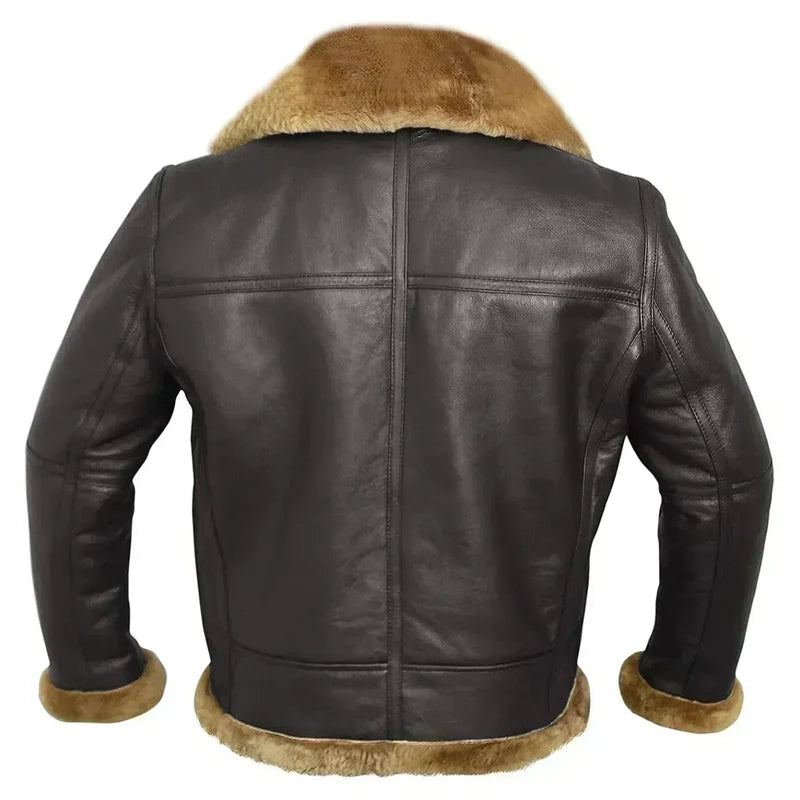 Men's brown aviator jacket with teddy collar – view 6