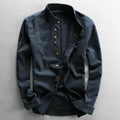 Men's band-collar shirt in blue