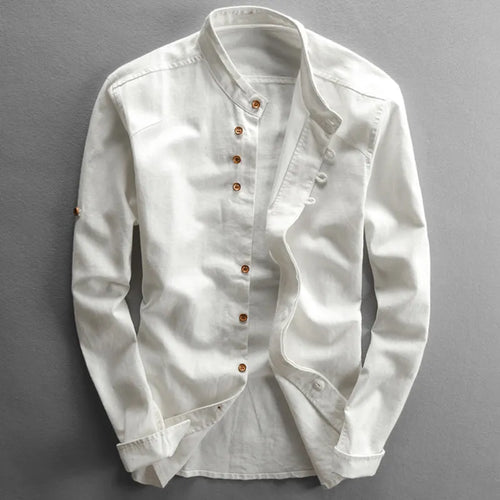 Men's band-collar shirt in white