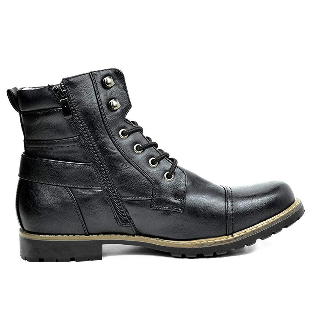 Men's black lace-up boot with side zip – side view