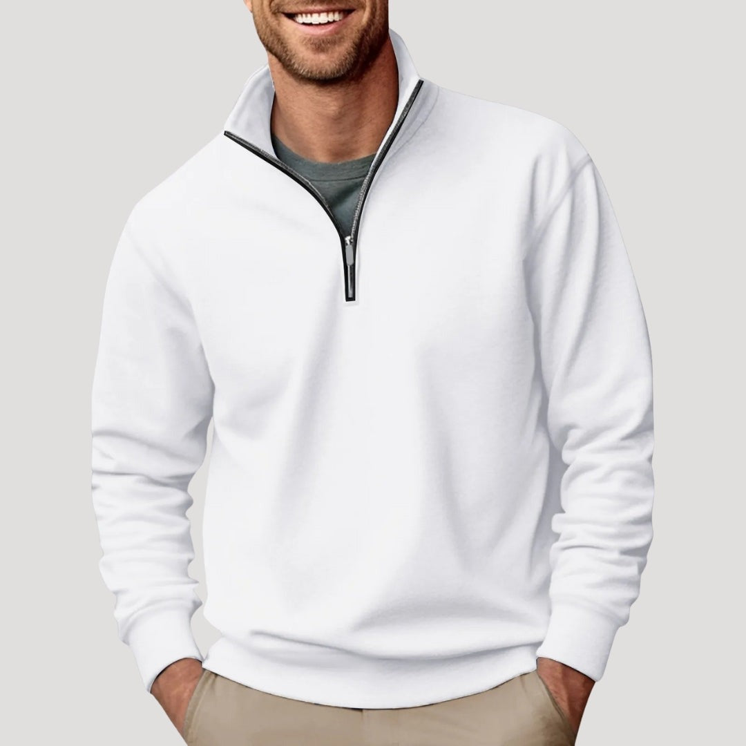Men's classic quarter-zip pullover in white
