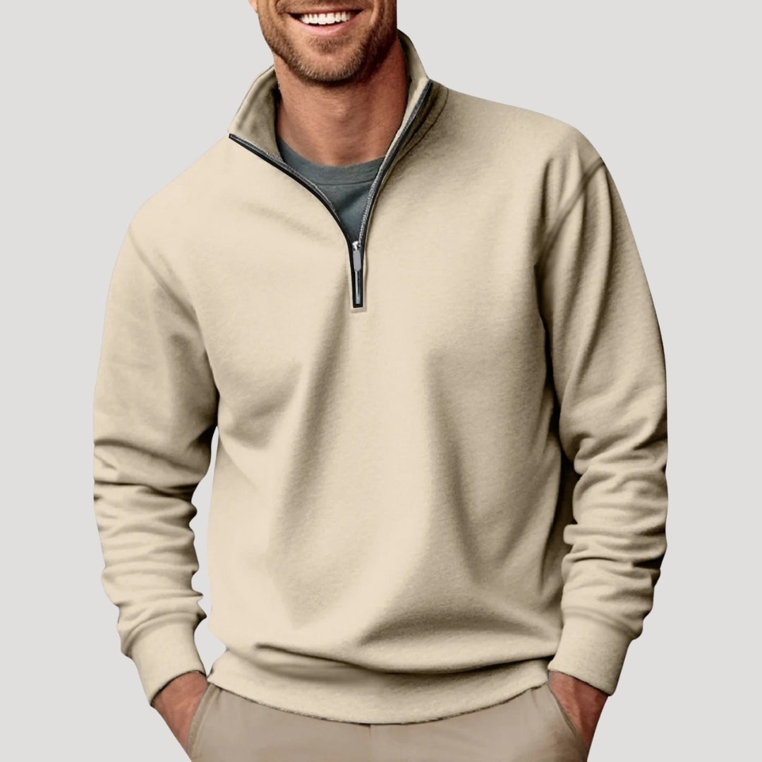 Men's classic quarter-zip pullover in beige