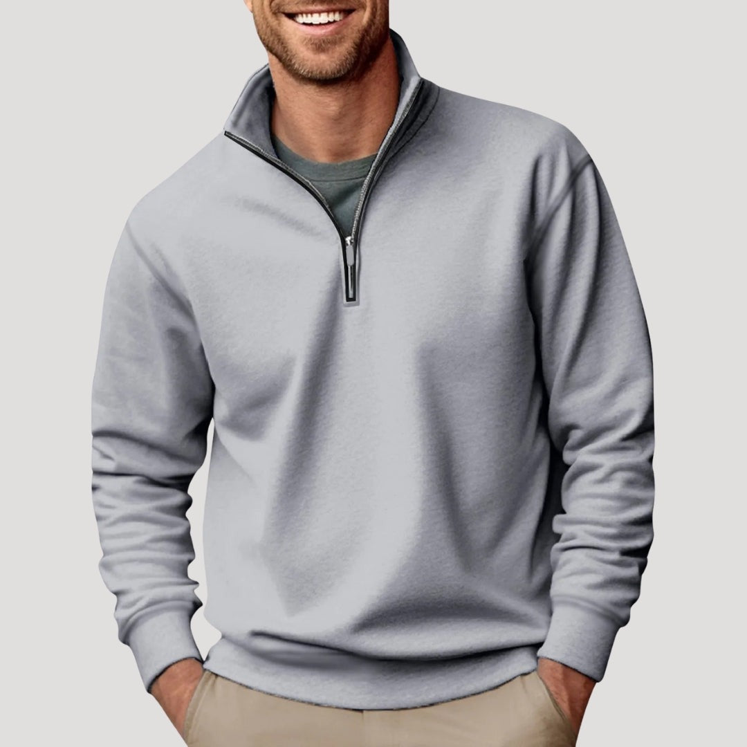 Men's classic quarter-zip pullover in light grey