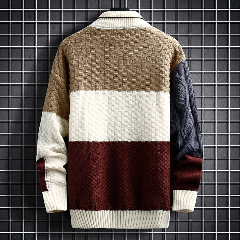 Men's Colour Block Chunky Knit Sweater for Autumn Winter