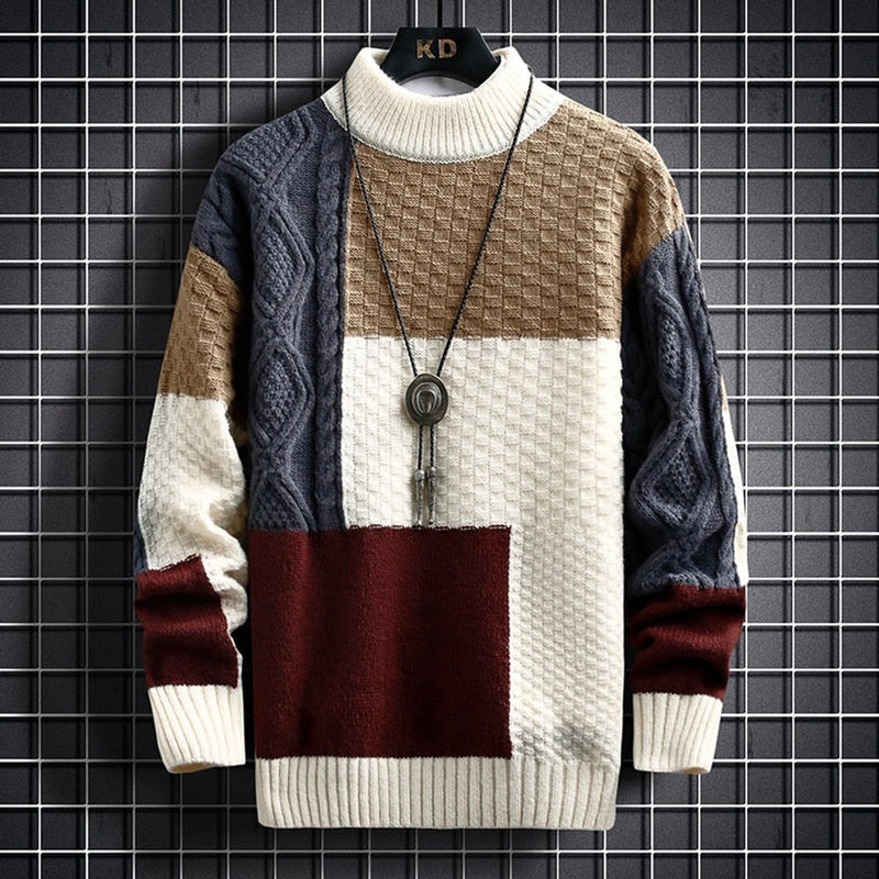 Men's colour block chunky knit sweater in red