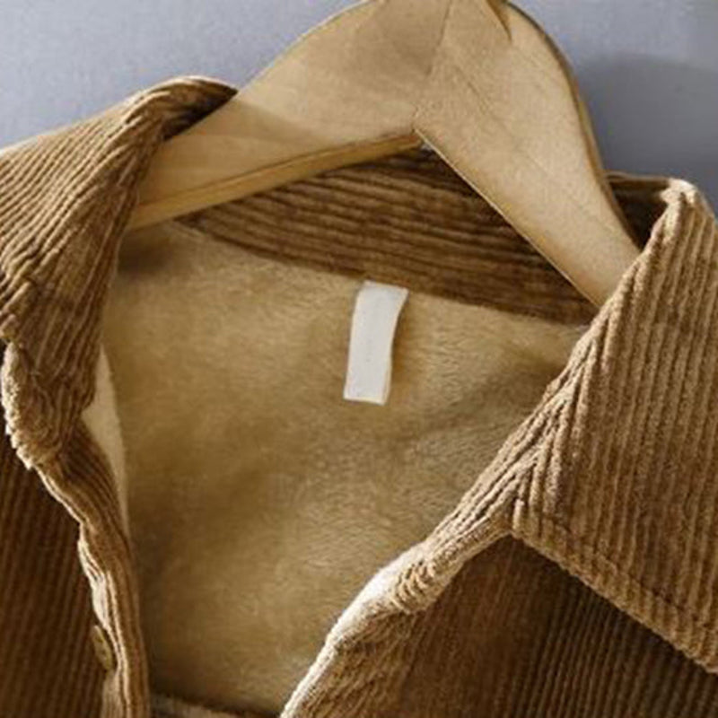 Close-up of the plush lining and corduroy collar