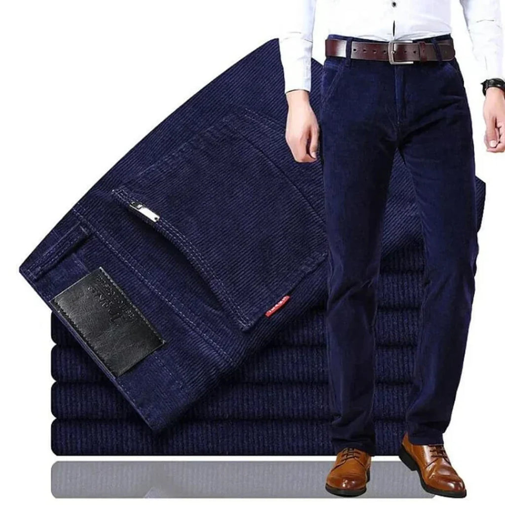 Men's navy blue corduroy straight leg trousers