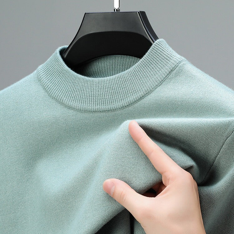 Men's crew neck sweater with ribbed collar in sage green
