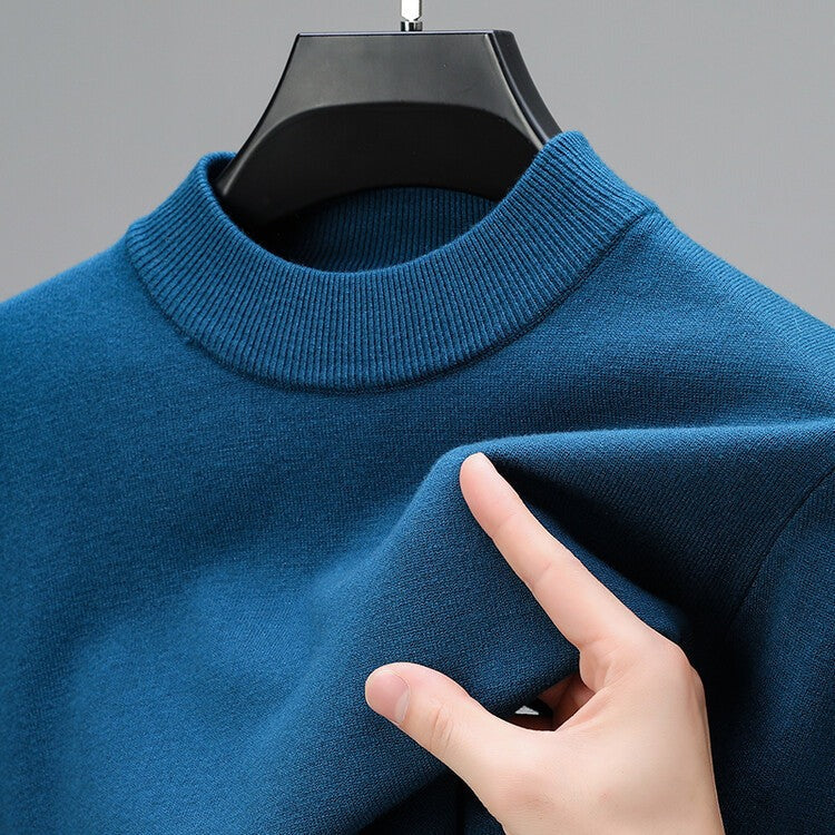 Men's crew neck sweater with ribbed collar in teal blue