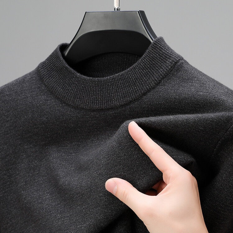 Men's crew neck sweater with ribbed collar in charcoal