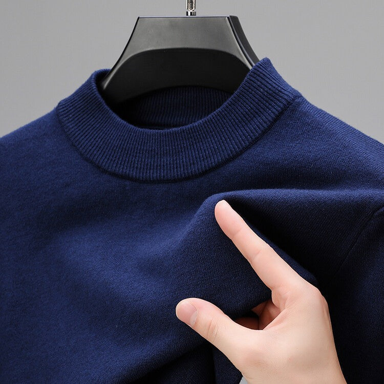 Men's crew neck sweater with ribbed collar in navy blue