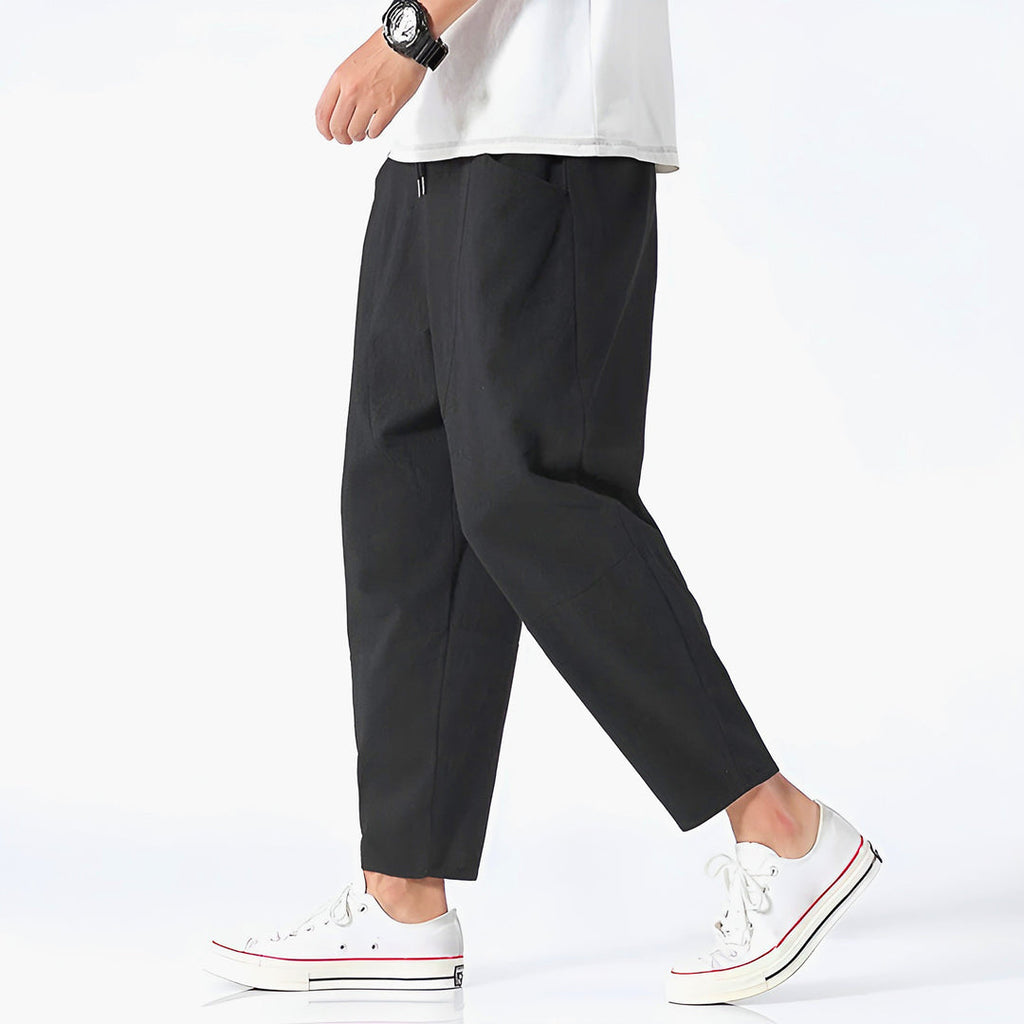 Men's black cropped relaxed trousers